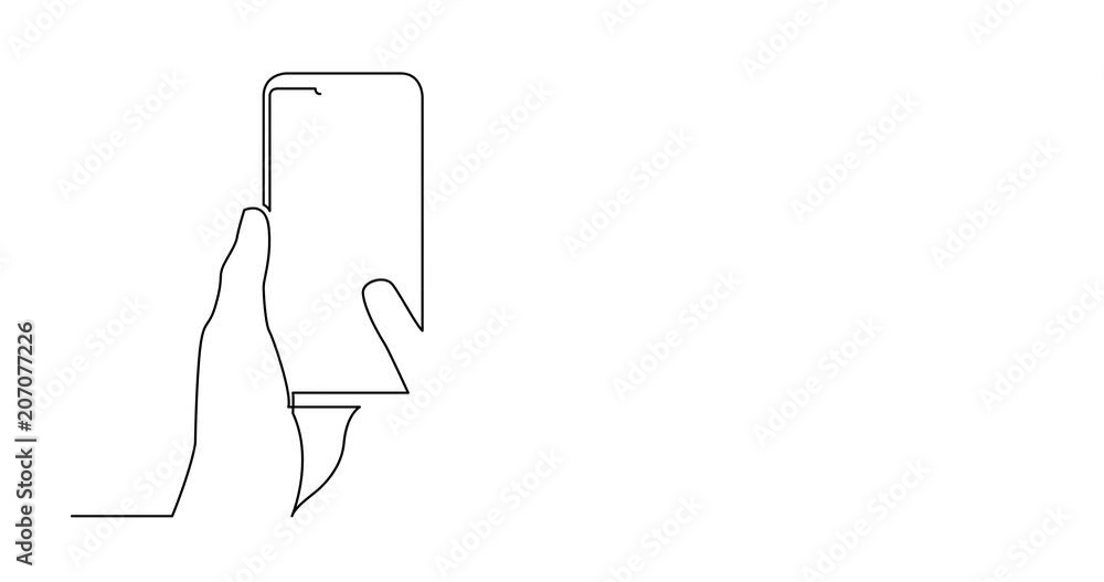 Self drawing animation of continuous line drawing of hand with mobile phone Self drawing animation of continuous line drawing of hand with mobile phone