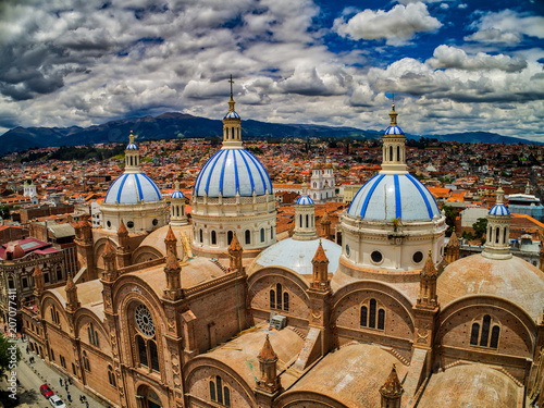 Aerial View of New Cathedral in center of Cuenca, Ecuador photo