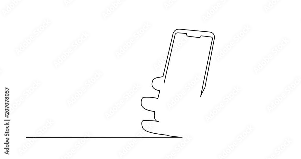 Self drawing animation of continuous line drawing of hand with mobile phone Self drawing animation of continuous line drawing of hand with mobile phone