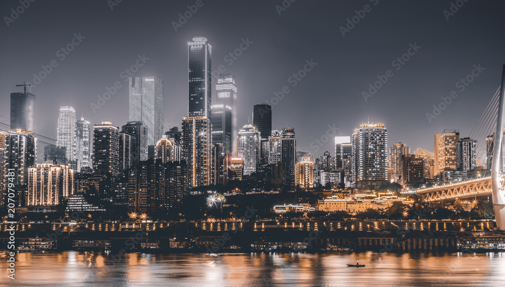 Fototapeta premium City architecture view, night view and skyline