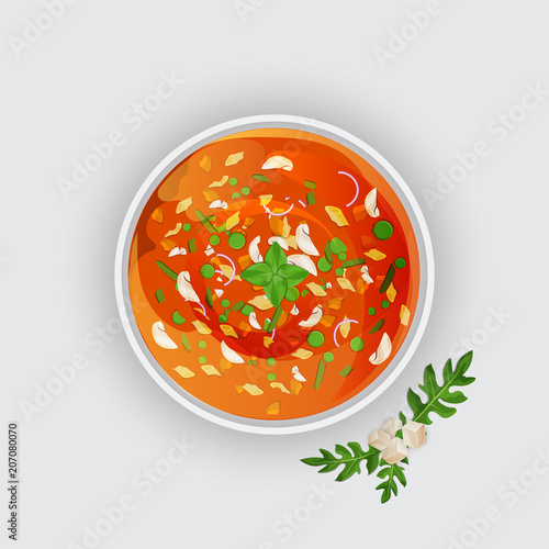 Tomato soup on white background.