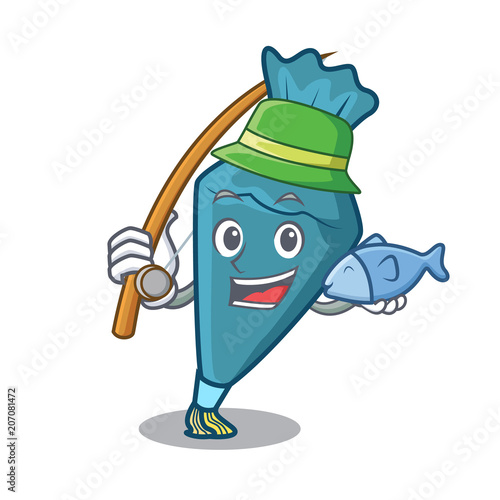 Fishing pastrybag mascot cartoon style