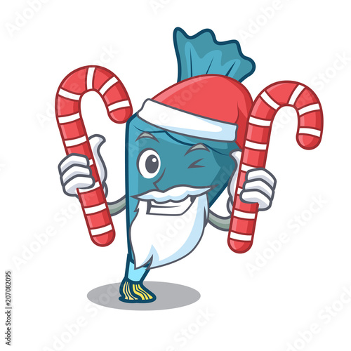 Santa with candy pastrybag mascot cartoon style