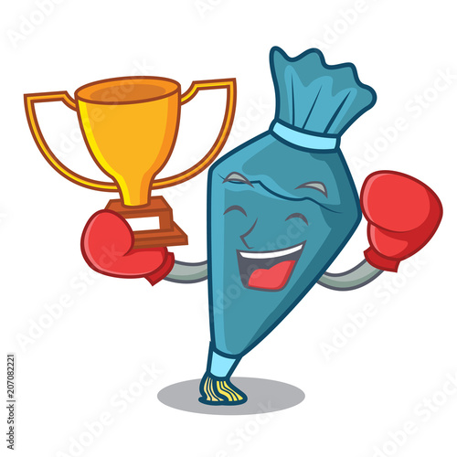 Boxing winner pastrybag mascot cartoon style