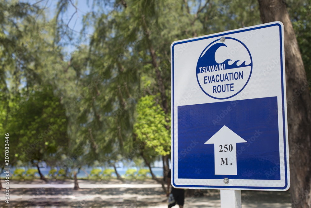 tsunami sign on the beach