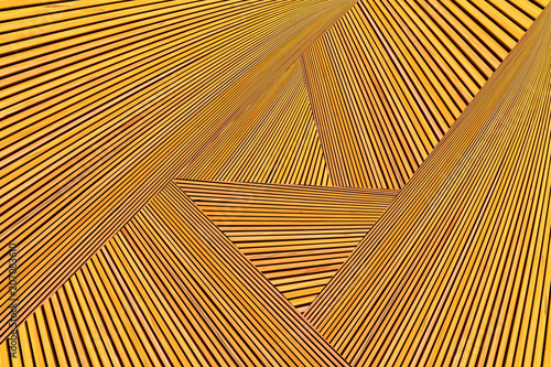Abstract photo montage of yellow orange timber. Converging lines of planks.