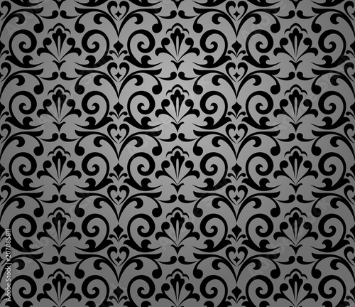 Wallpaper in the style of Baroque. A seamless vector background. Black y floral ornament. Graphic pattern for fabric, wallpaper, packaging. Ornate Damask flower ornament