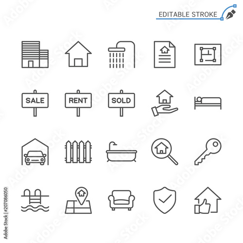 Real estate line icons. Editable stroke. Pixel perfect.