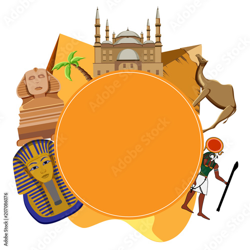 Egypt background with Great Sphinx and pyramids.