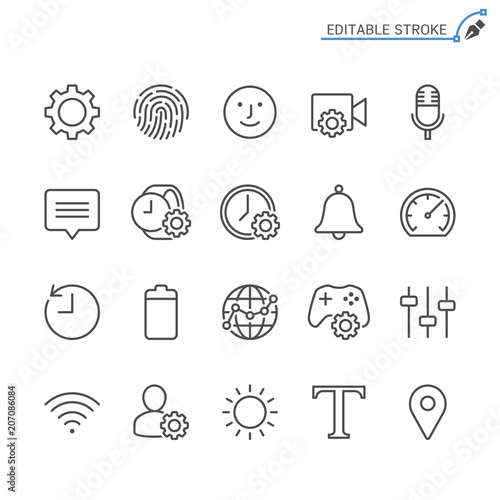 Setting line icons. Editable stroke. Pixel perfect.