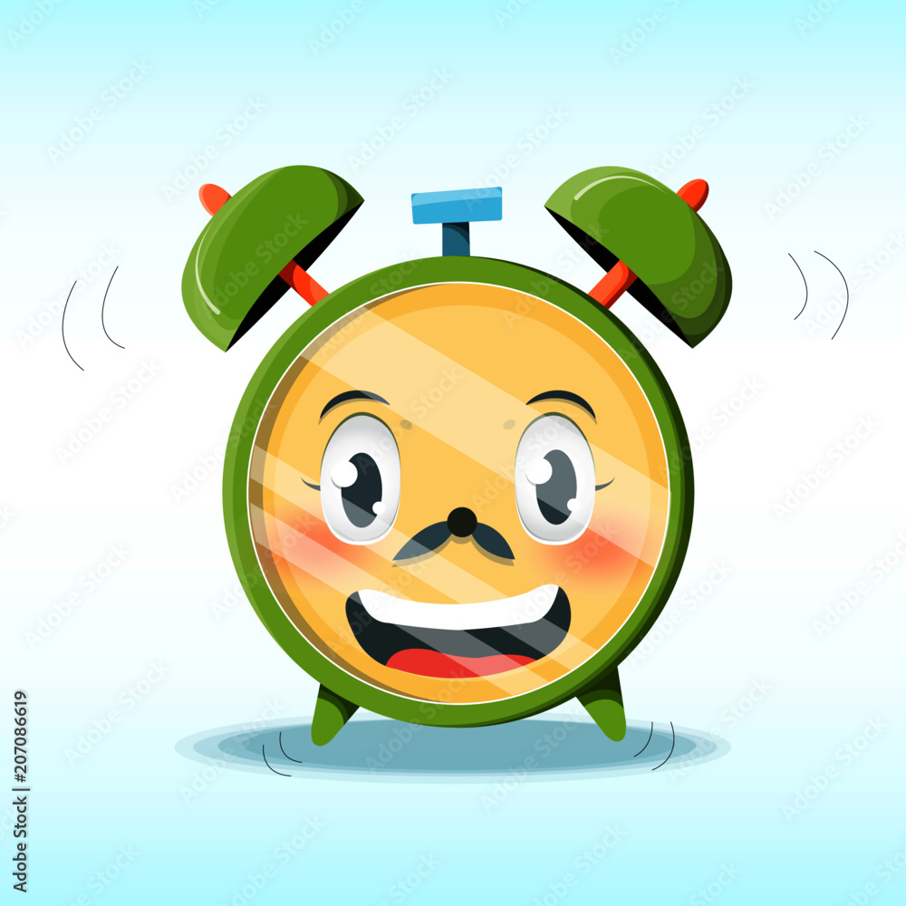 Vector illustration with cute alarm clock in cartoon style. An animated