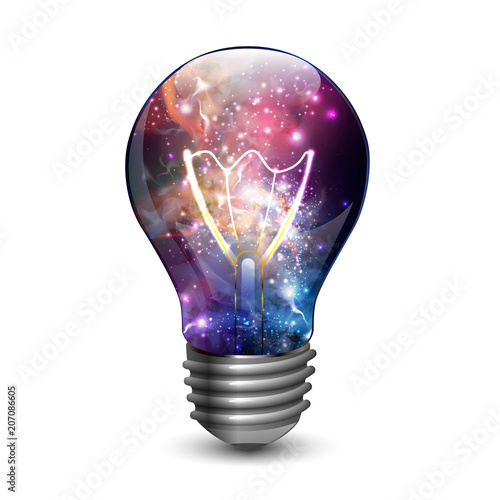Abstract open space background. Starfield, universe, nebula in galaxy in light bulb. Vector illustration