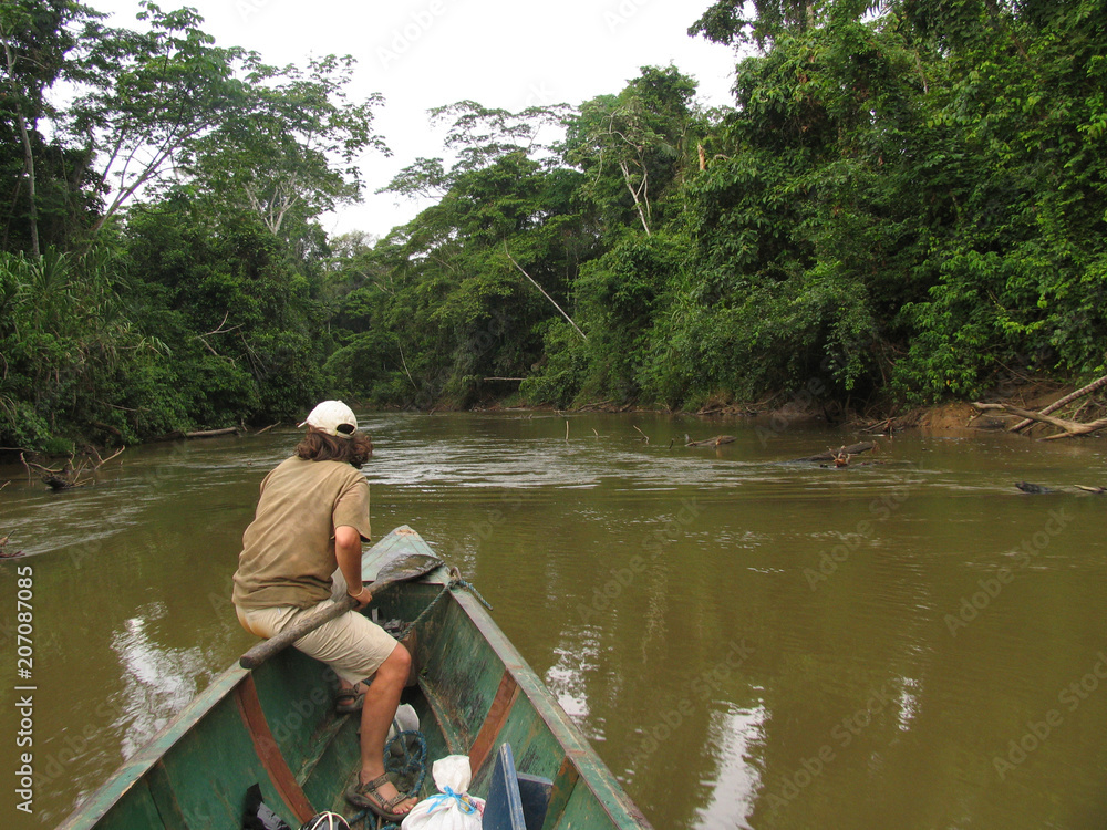 the boat on the river in Amazon rainforest, Ecuador