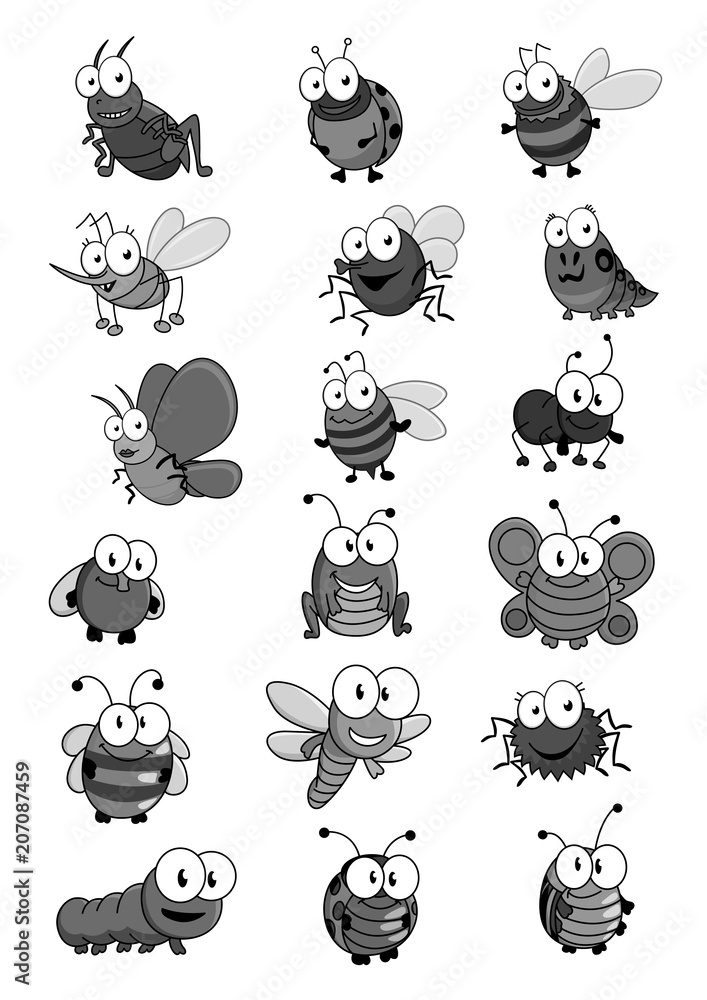 Insects and bugs vector cartoon comic icons set