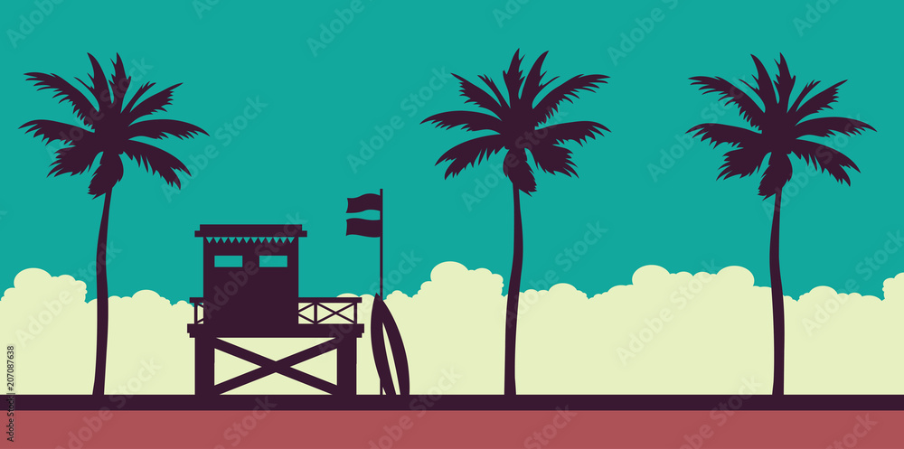 Lifeguard station, sea, sunset sky and beach. Lifeguard station, sea, sunset sky and beach.