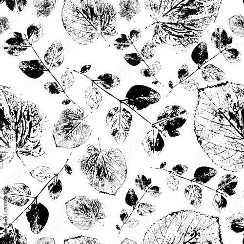 Black and White Abstract leaves silhouette seamless pattern