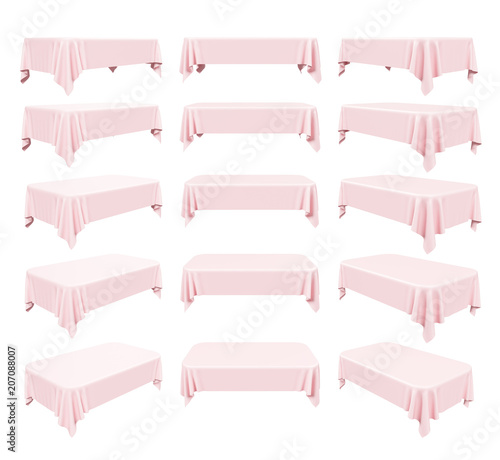 Set of rectangular pink tablecloth with rounded corners