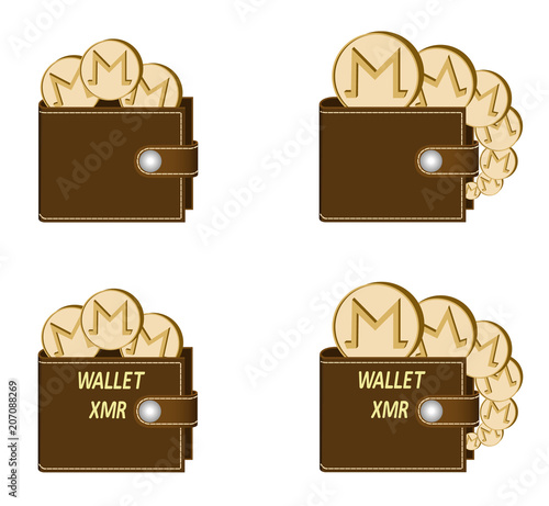set of brown wallets with monero coins