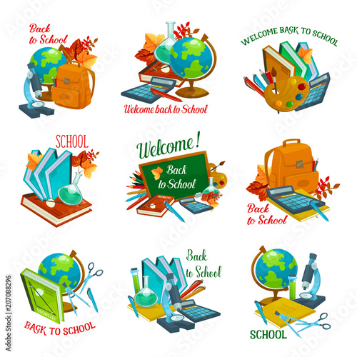 Back to School vector statonery lesson icons