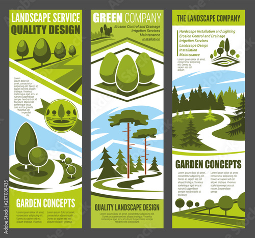 Landscape design banner with green garden tree