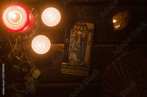 Fotografie The high priestess Tarot card. Fortune teller.