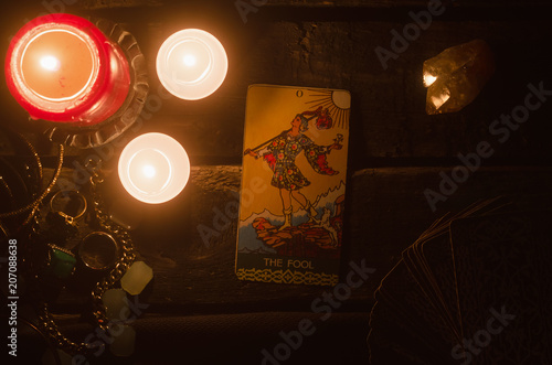 The fool Tarot card. Fortune teller. photo