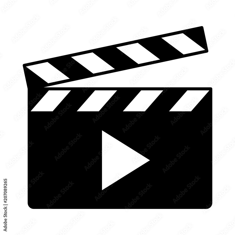 Movie clapperboard or film clapboard with play arrow flat vector icon for video apps and websites