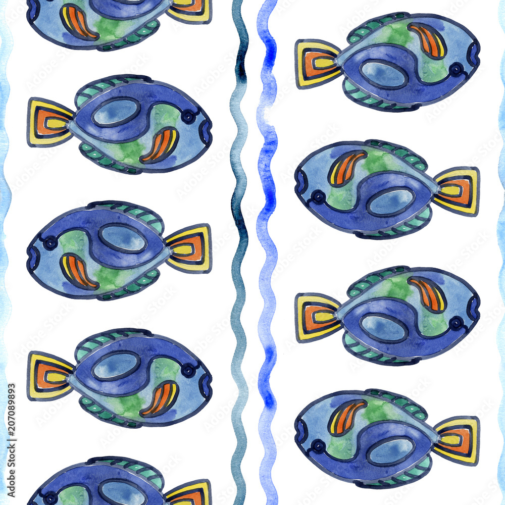 Rare, beautiful, marine, exotic, aquarium fish. Aquatic animals. Watercolor. Illustration Rare, beautiful, marine, exotic, aquarium fish. Aquatic animals. Watercolor. Illustration