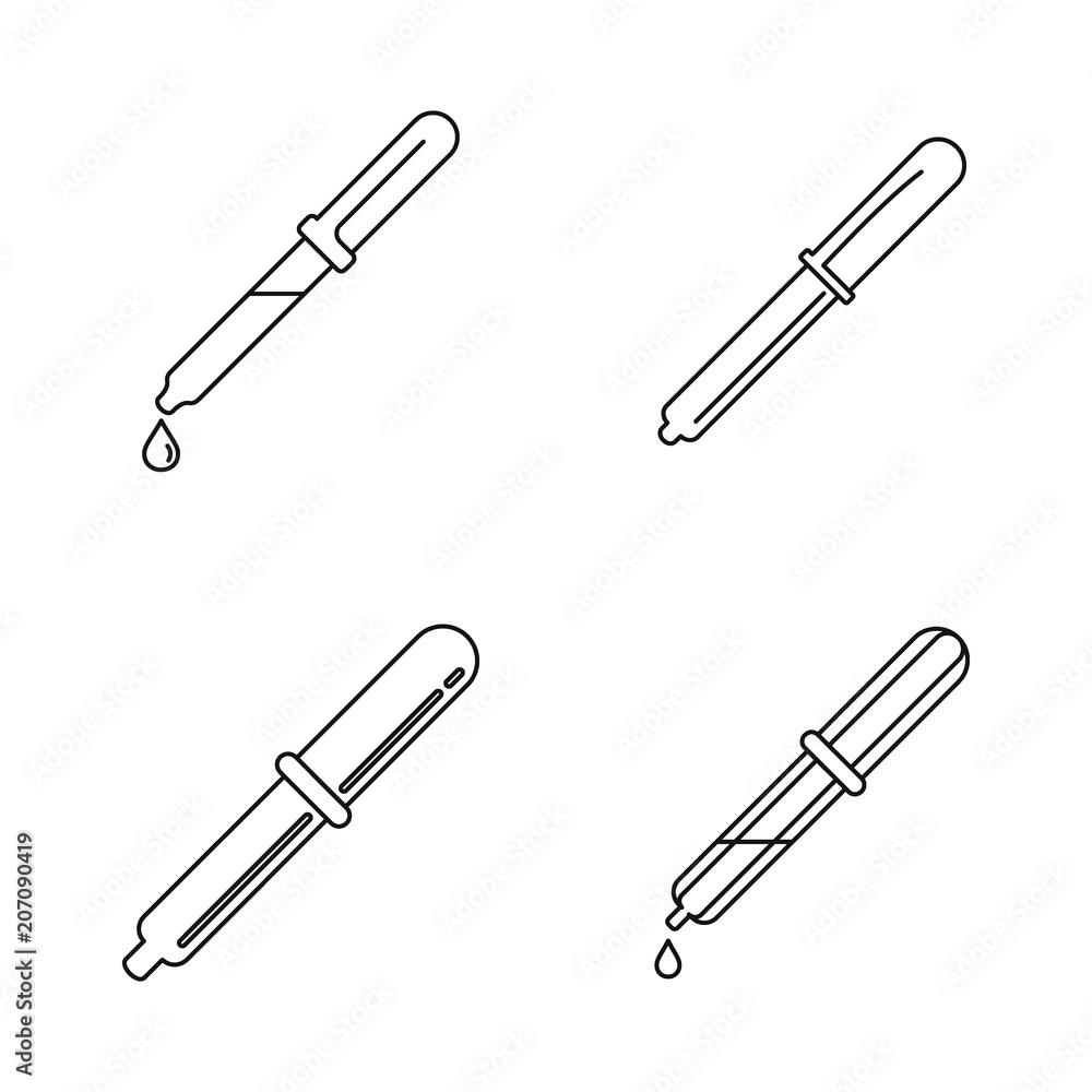 Pipette medical dropper tool icons set. Outline illustration of 4 pipette medical dropper tool vector icons for web Pipette medical dropper tool icons set. Outline illustration of 4 pipette medical dropper tool vector icons for web