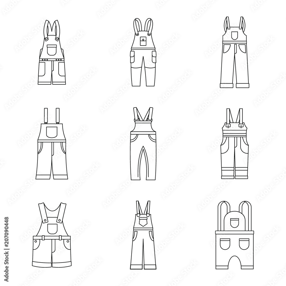 Overalls workwear icons set. Simple illustration of 9 overalls workwear vector icons for web Overalls workwear icons set. Simple illustration of 9 overalls workwear vector icons for web