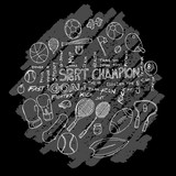 Sport doodle illustration circle form wallpaper background line sketch style set on chalkboard eps10