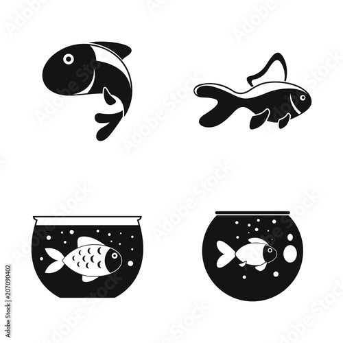 Goldfish and fishbowl icons set. Somple illustration of 4 goldfish and fishbowl vector icons for web