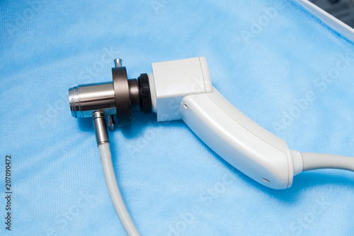 Videorectoscope for medical research on blue medical tablecloth photo