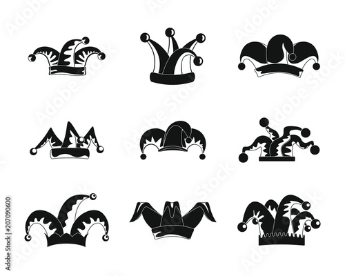 Jester fools hat icons set. Simple illustration of 9 Jester fools hat vector icons for web