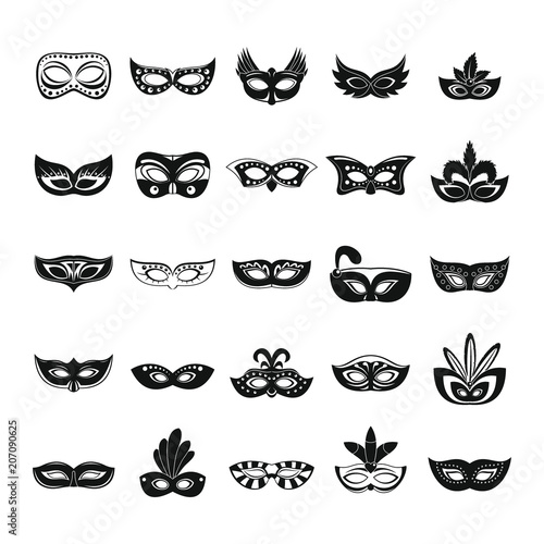 Carnival mask venetian icons set. Simple illustration of 25 carnival mask venetian icons for web