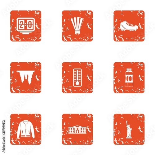 Sport rest day icons set. Grunge set of 9 sport rest day vector icons for web isolated on white background