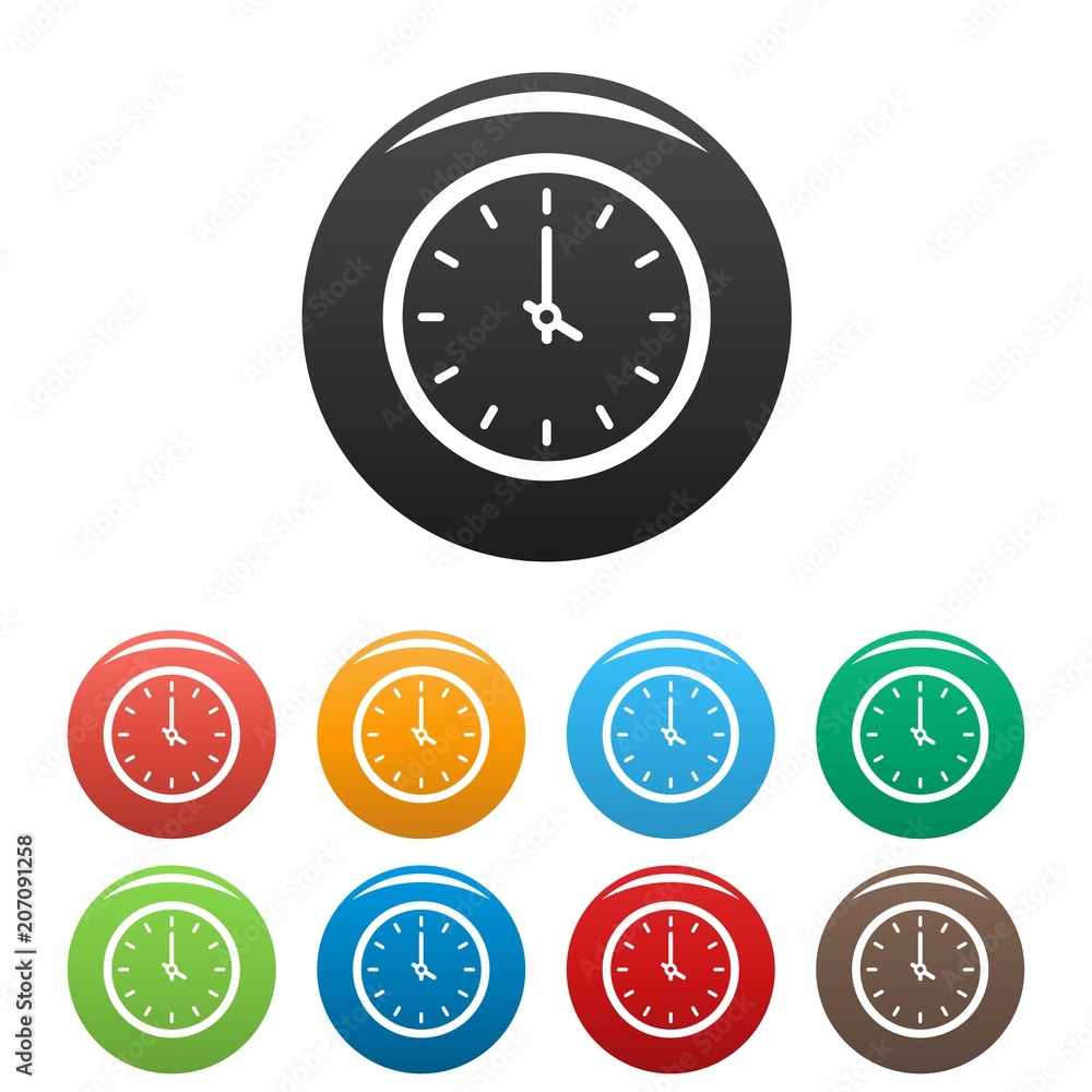 Clock time icon. Simple illustration of clock time vector icons set color isolated on white Clock time icon. Simple illustration of clock time vector icons set color isolated on white