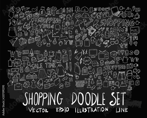 Hand drawn Sketch doodle vector shopping element icon set on Chalkboard eps10