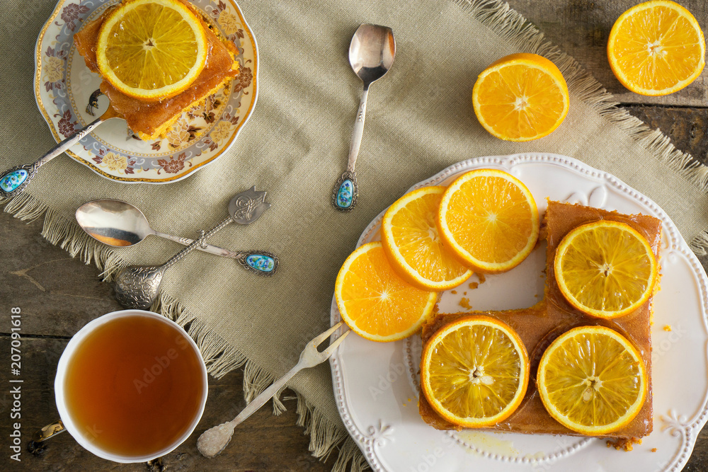 delicious homemade orange pie with tea delicious homemade orange pie with tea