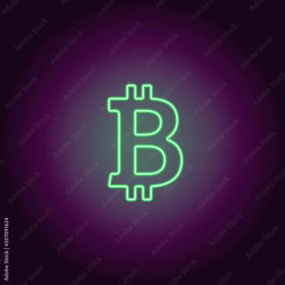 Neon icon of green Bitcoin