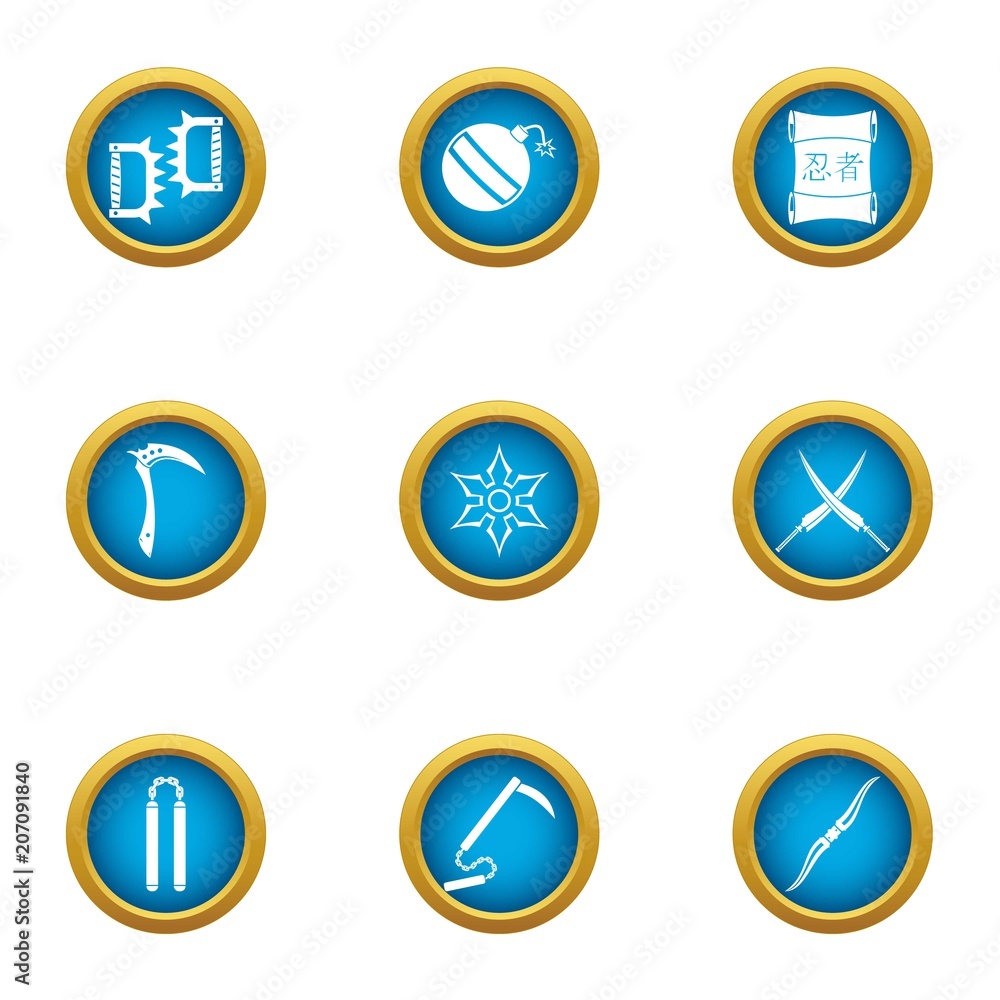 Steel weapon icons set. Flat set of 9 steel weapon vector icons for web isolated on white background