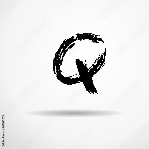 Letter Q. Handwritten by dry brush. Rough strokes textured font. Vector illustration. Grunge style alphabet.