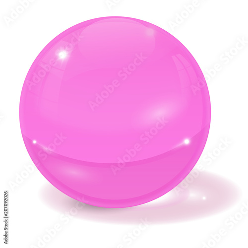 Pink glass ball. 3d sign with shadow