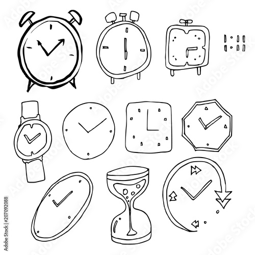 Hand drawn Sketch doodle vector line clock icon element set eps10