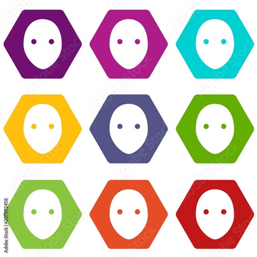 Canvas Print Hockey goalkeeper helmet icons 9 set coloful isolated on white for web
