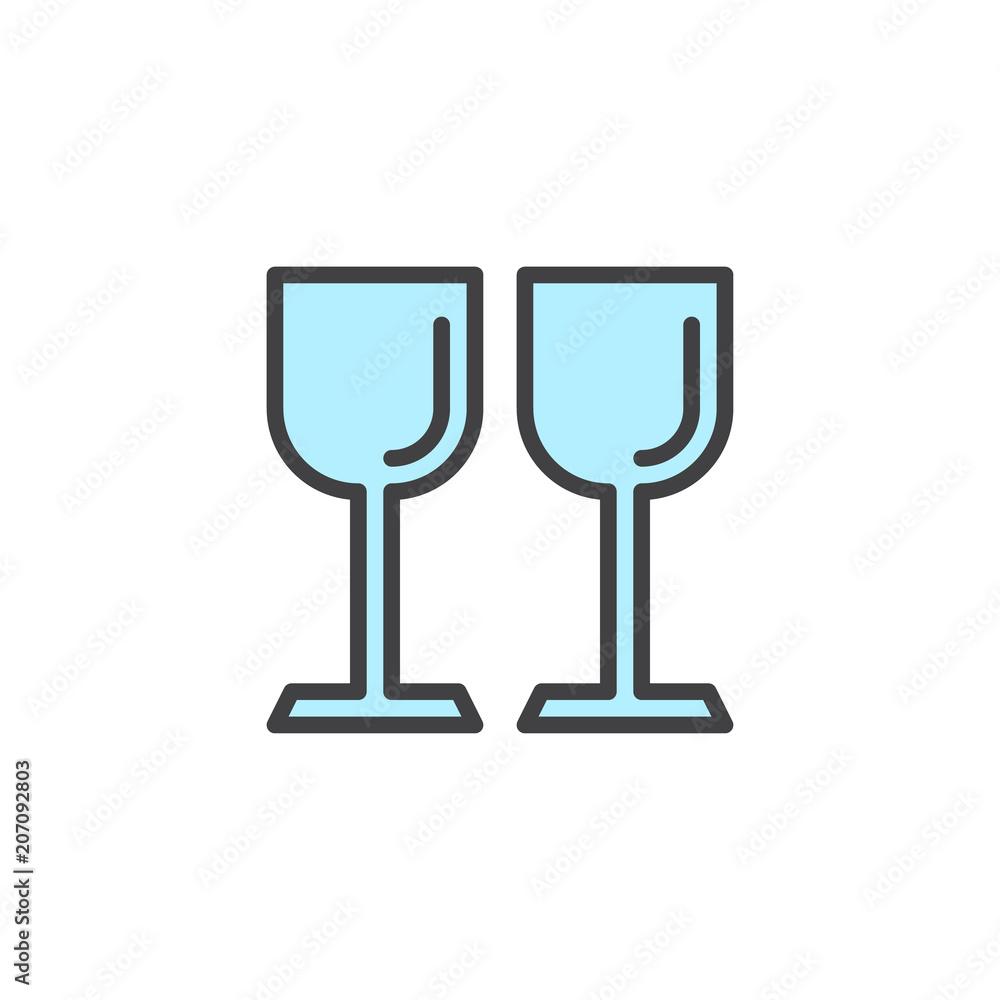Wineglasses filled outline icon, line vector sign, linear colorful pictogram isolated on white. Two glasses symbol, logo illustration. Pixel perfect vector graphics Wineglasses filled outline icon, line vector sign, linear colorful pictogram isolated on white. Two glasses symbol, logo illustration. Pixel perfect vector graphics