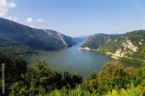 Summer landscape of Danube Gorge  at the border between Romania and Serbia