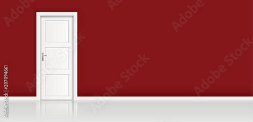 Element of architecture - vector background red wall and closed white doo