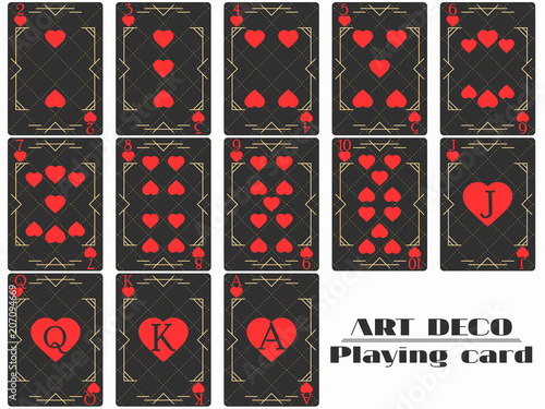 Playing cards heart suit. Poker cards original design art deco style. Vector illustration