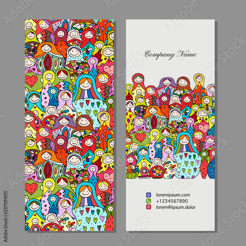 Business cards set, Matryoshka, russian nesting dolls design
